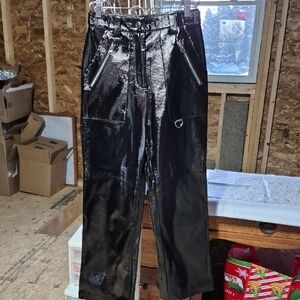 Topshop Black Cargo Pants with High Waist and Glossy Finish